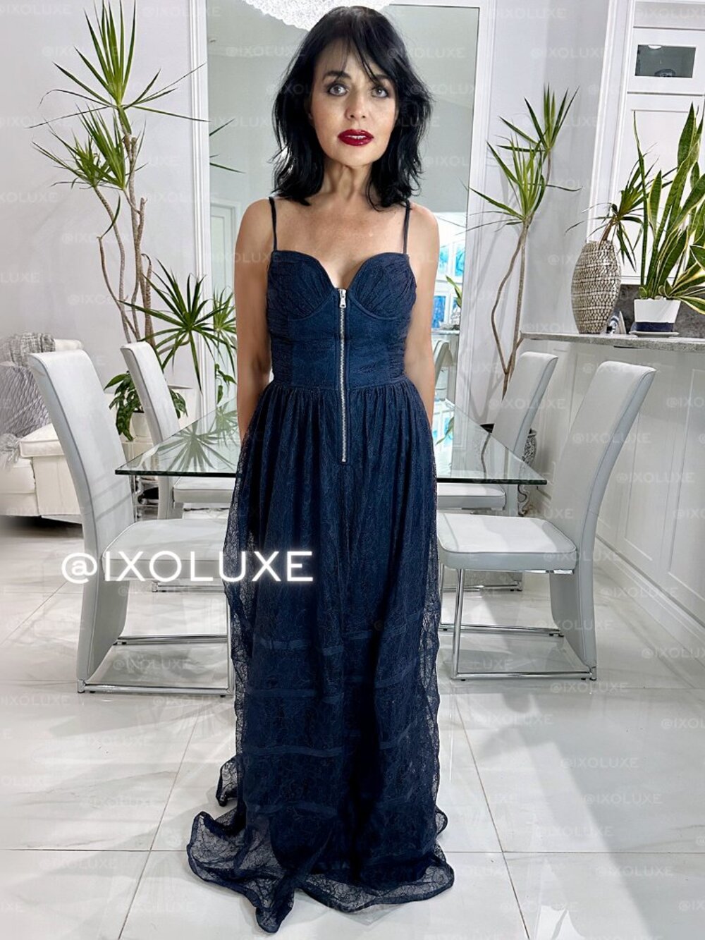 Betsey Johnson Navy Tulle Organza Front Zip Ruched Dress | Back Cut-Out | Size 8